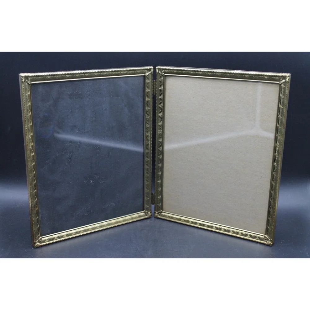 Vintage Brass Gold Tone Picture Frames Lot of 5 MCM Tabletop Hinged Mixed Sizes